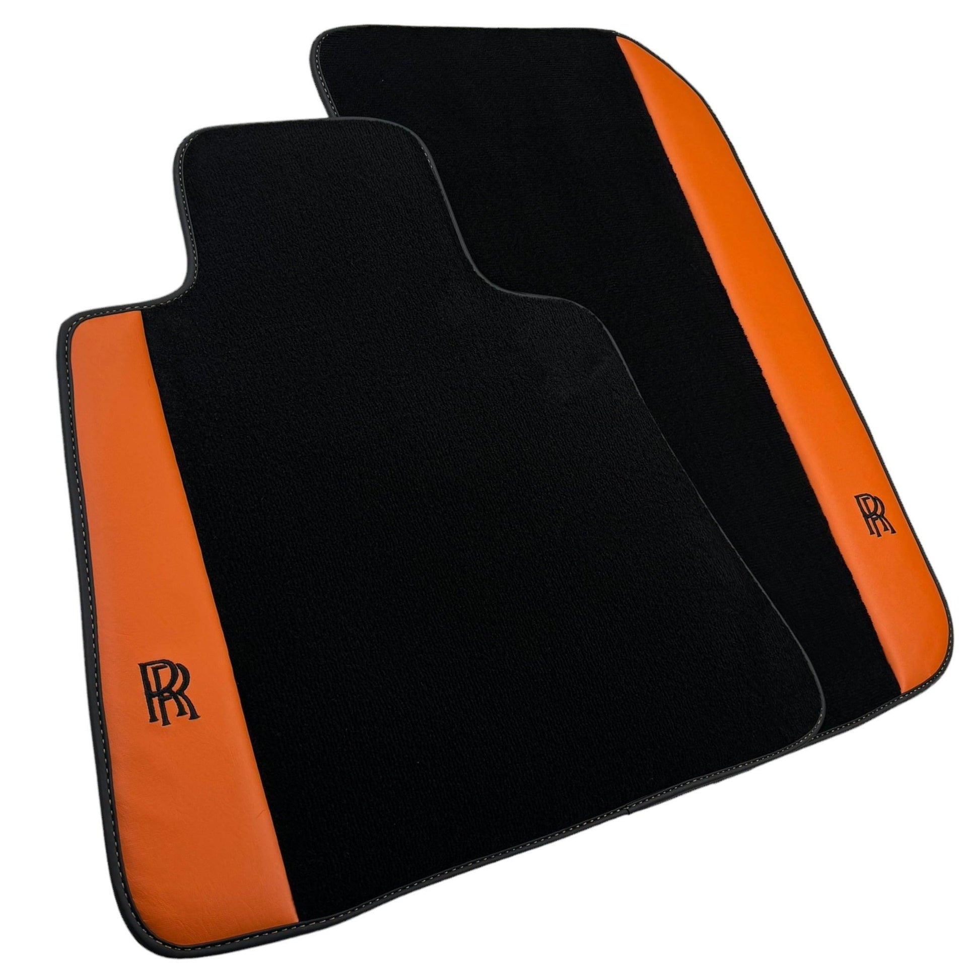 Black Floor Mats for Rolls Royce Ghost Series I (2010–2020) with Orange Leather - AutoWin