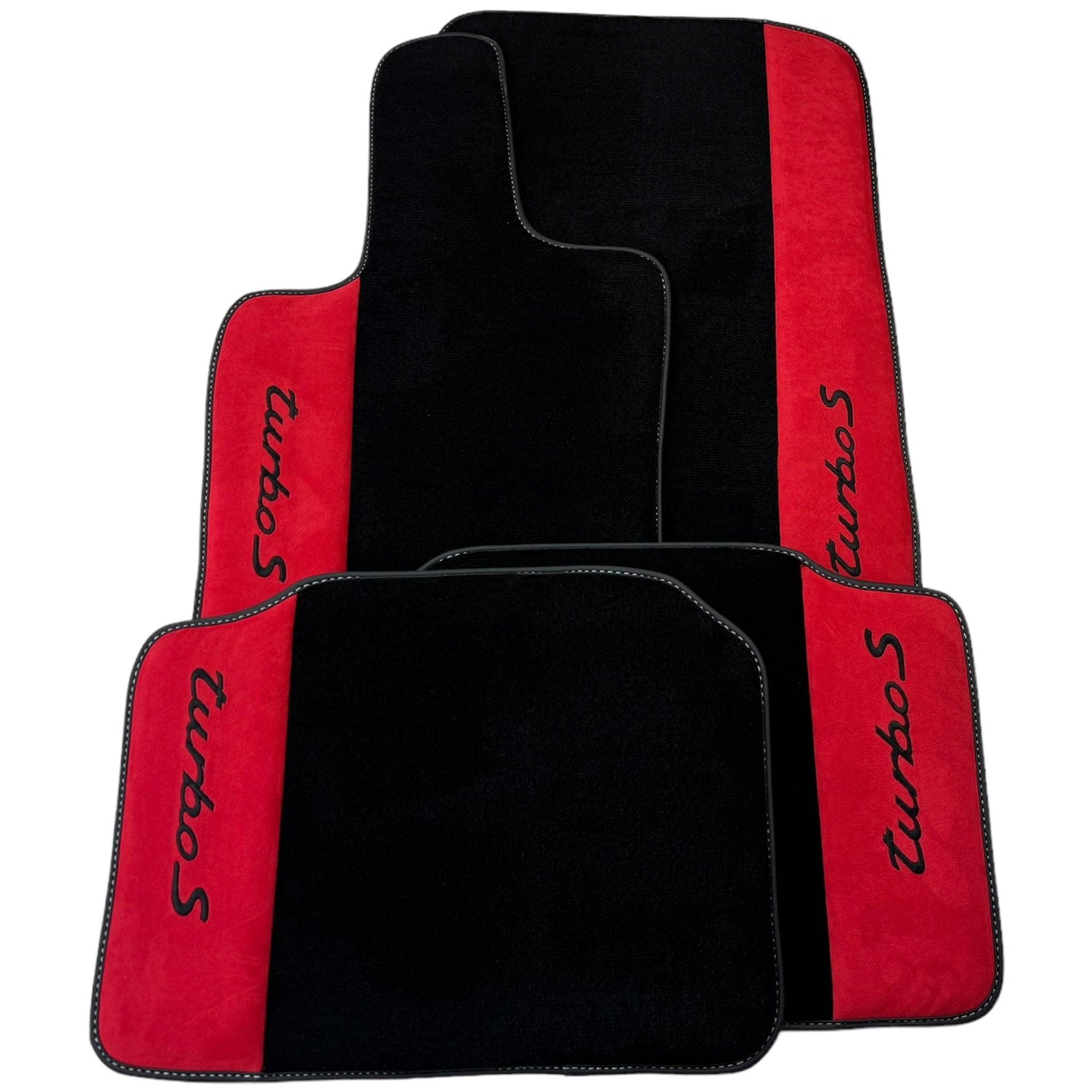 Black Floor Mats for Porsche Cayenne (2018-2023) with Red Alcantara Leather - AutoWin