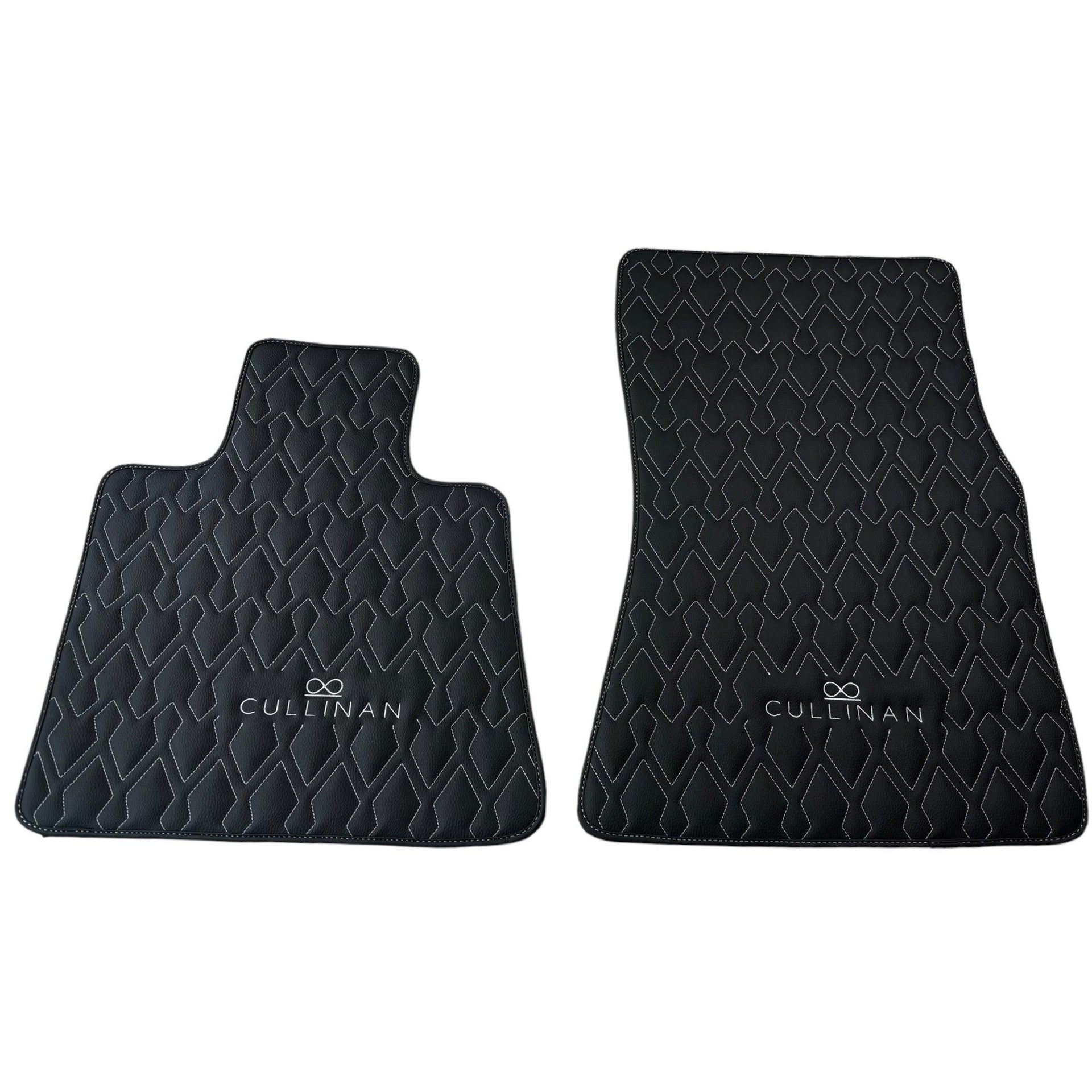 Black Leather Floor Mats for Rolls Royce Cullinan (2018-2023) with White Stitching - AutoWin