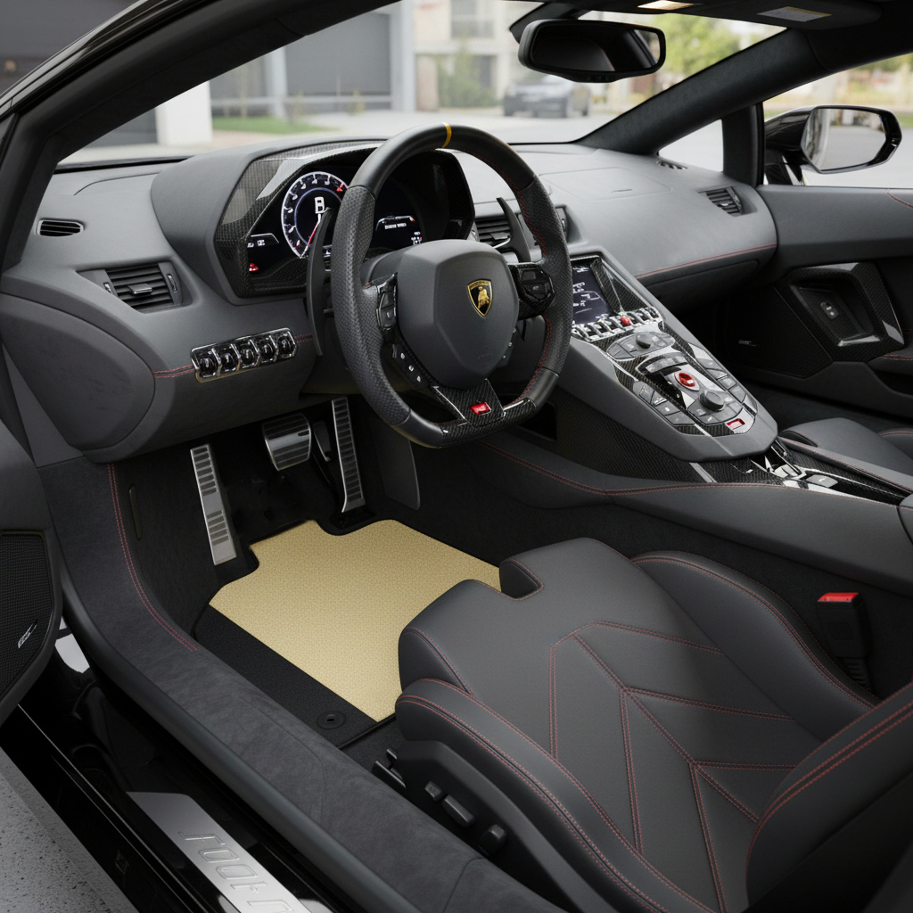 Customizable Leather Floor Mats with Hex Pattern for Lamborghini Aventador SV (2012-2022) - AutoWin