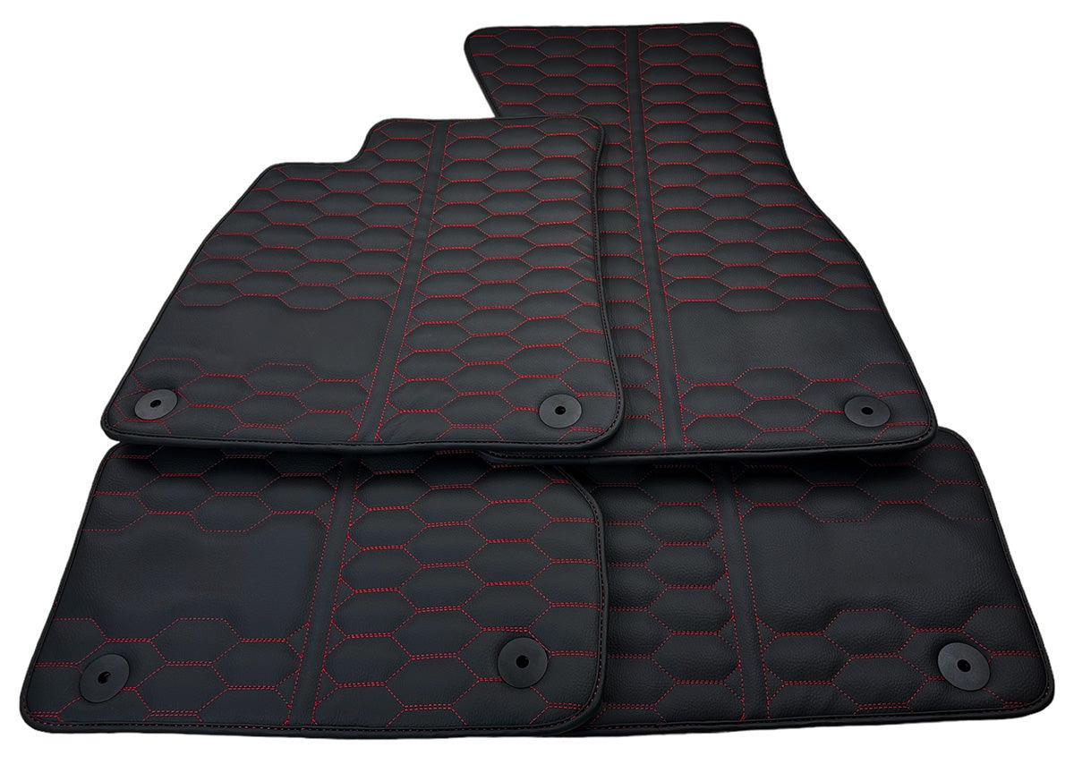 Customizable Black Leather Floor Mats for Audi RS 5 B9 5-Door Sportback (2017-2024) Red Stitching - AutoWin