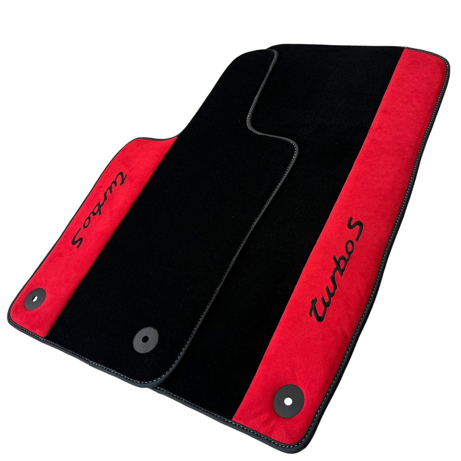 Black Floor Mats for Porsche 991 (2012-2019) with Red Alcantara Leather - AutoWin