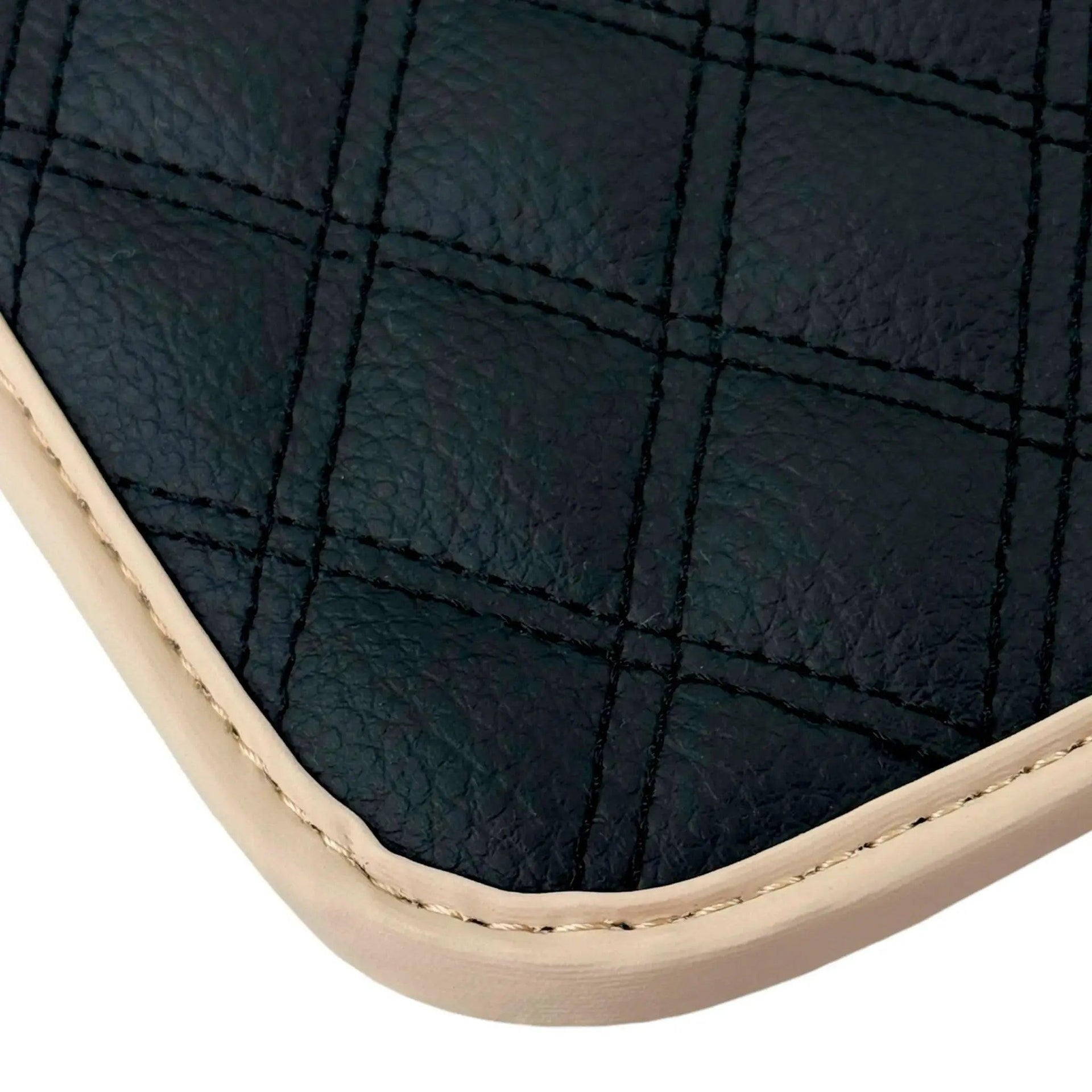 Black Stitched Leather Floor Mats with Logo for Maserati GranTurismo MC (2009-2010) | Beige Trim - AutoWin