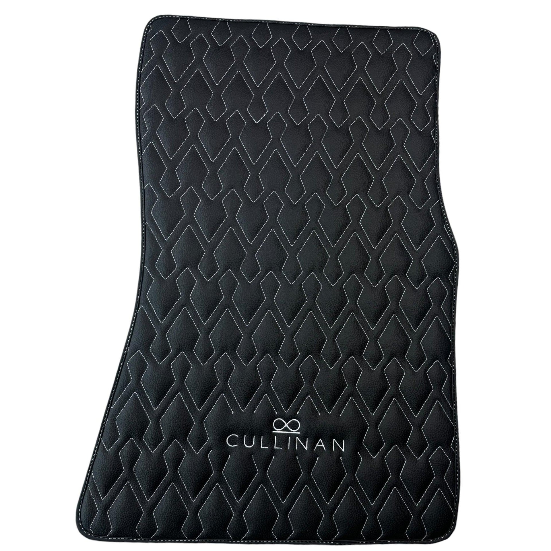Black Leather Floor Mats for Rolls Royce Cullinan (2018-2023) with White Stitching - AutoWin