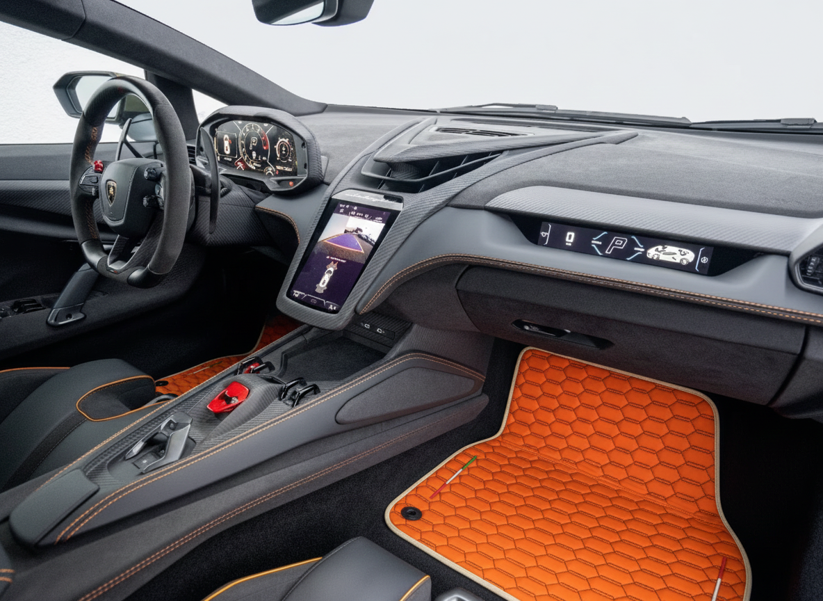 Customizable Leather Floor Mats with Viper Hex Pattern for Lamborghini Revuelto (2024-2025) - AutoWin