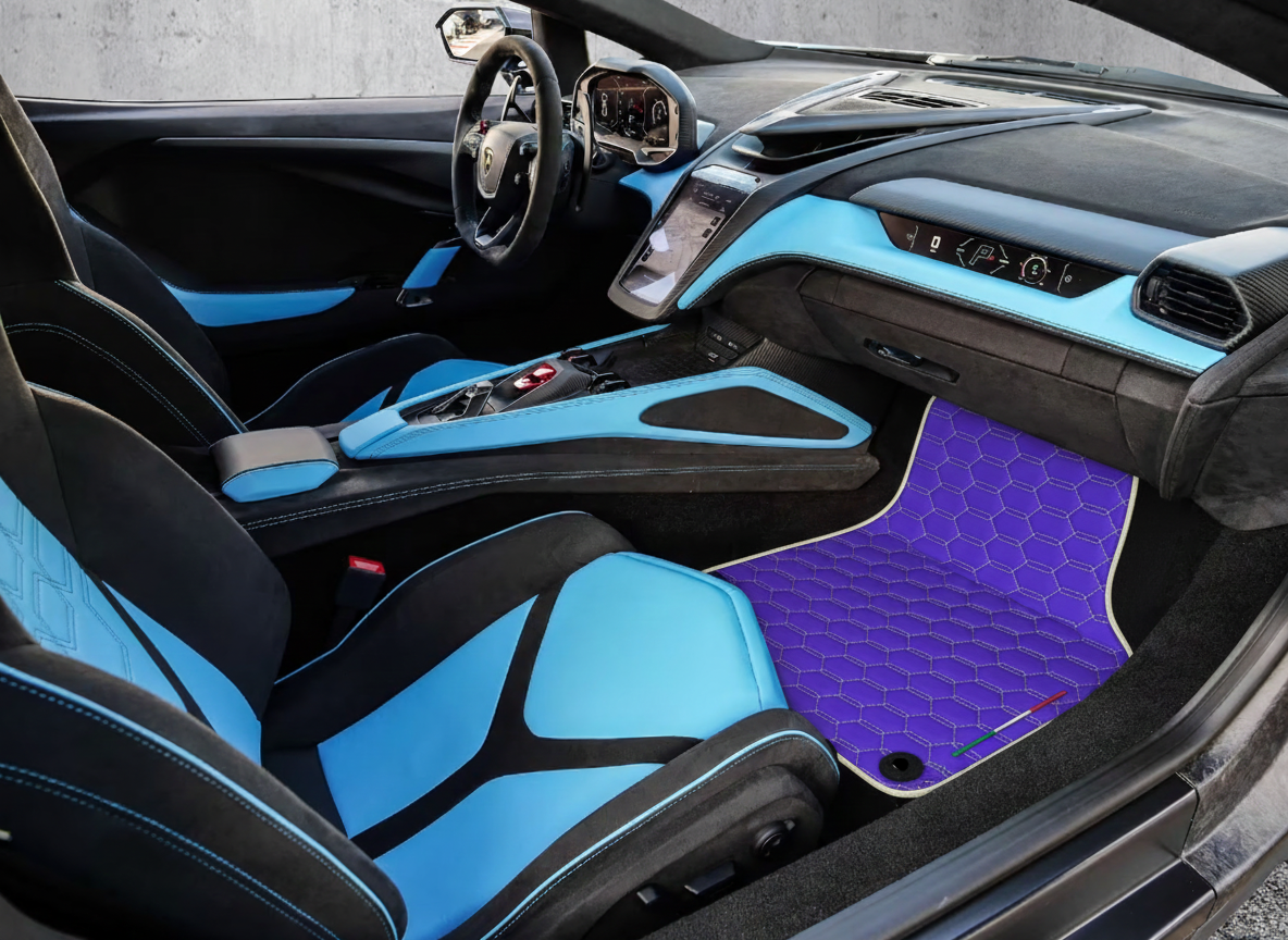Customizable Leather Floor Mats with Viper Hex Pattern for Lamborghini Revuelto (2024-2025) - AutoWin