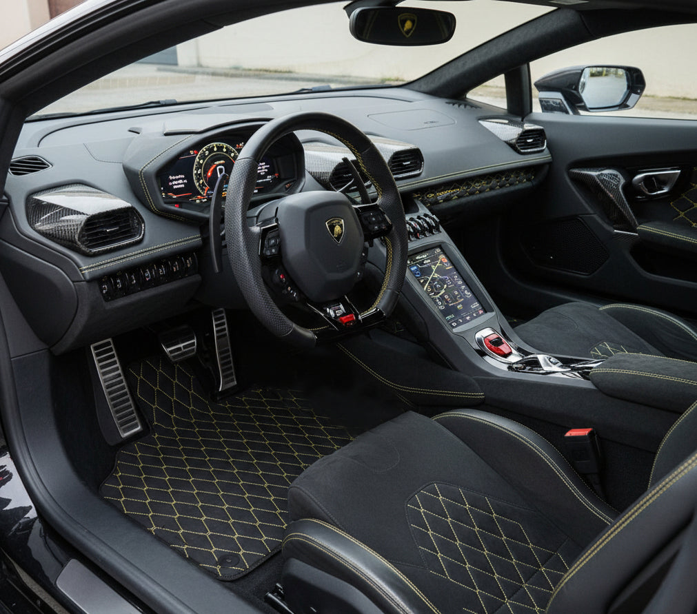 Customizable Leather Floor Mats with ER56 Pattern for Lamborghini Huracan STO (2021-2024) - AutoWin