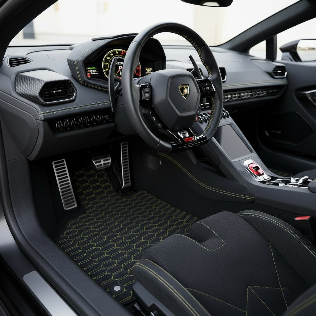 Customizable Floor Mats From Carpet with Leather A56 Pattern for Lamborghini Huracan EVO (2019-2024) - AutoWin