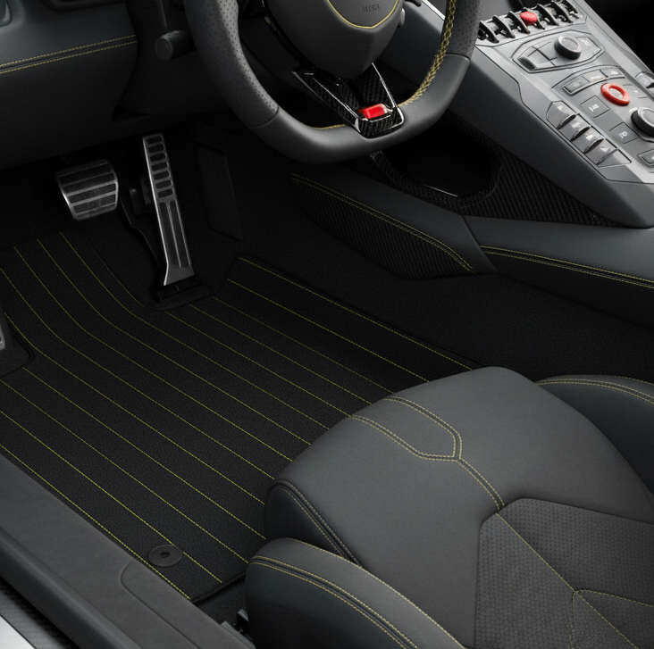 Tapis de voiture en cuir personnalisables avec motif hexagonal symétrique pour Lamborghini Aventador SV (2012-2022) - AutoWin