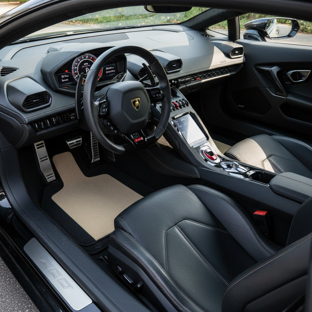 Customizable Leather Floor Mats with Square Pattern for Lamborghini Huracan STO (2021-2024) - AutoWin