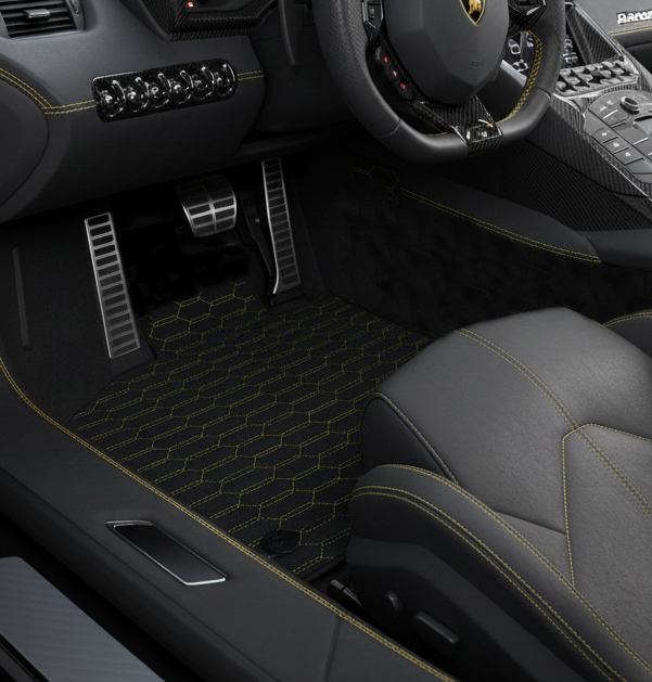 Customizable Leather Floor Mats with Viper Hex Pattern for Lamborghini Aventador SV (2012-2022) - AutoWin