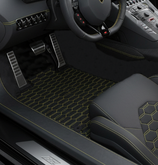 Customizable Leather Floor Mats with Hexagon Hex Pattern for Lamborghini Aventador SV (2012-2022) - AutoWin