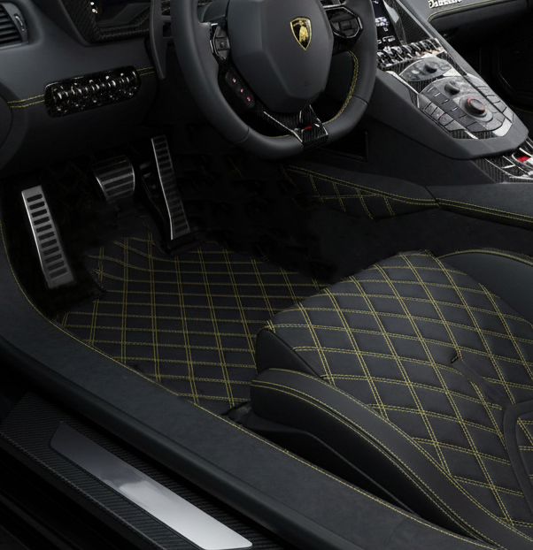 Customizable Leather Floor Mats with Hexagon Hex Pattern for Lamborghini Aventador SV (2012-2022) - AutoWin