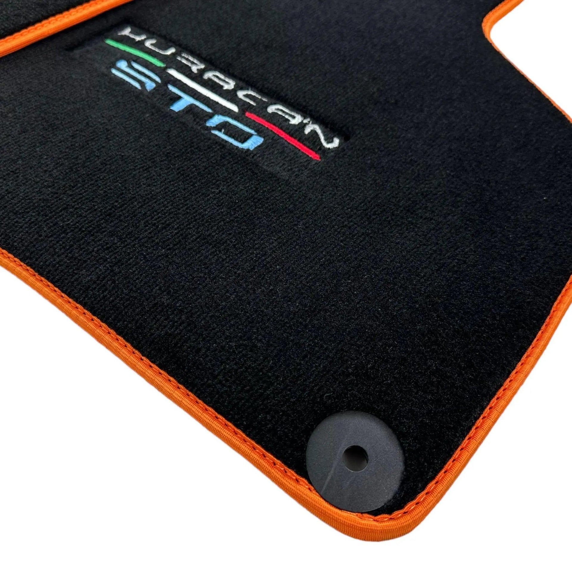 Black Floor Mats for Lamborghini Huracan STO with Orange Trim - AutoWin