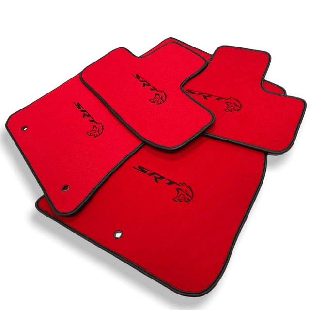 Red Floor Mats For Dodge Challenger SRT 2011-2021 With Emblem Tailored - AutoWin