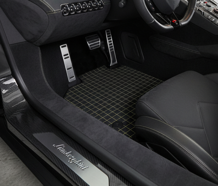 Tapis de voiture en cuir personnalisables avec motif hexagonal symétrique pour Lamborghini Aventador SV (2012-2022) - AutoWin
