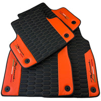 Black Floor Mats for Lamborghini Urus with Orange Leather - AutoWin