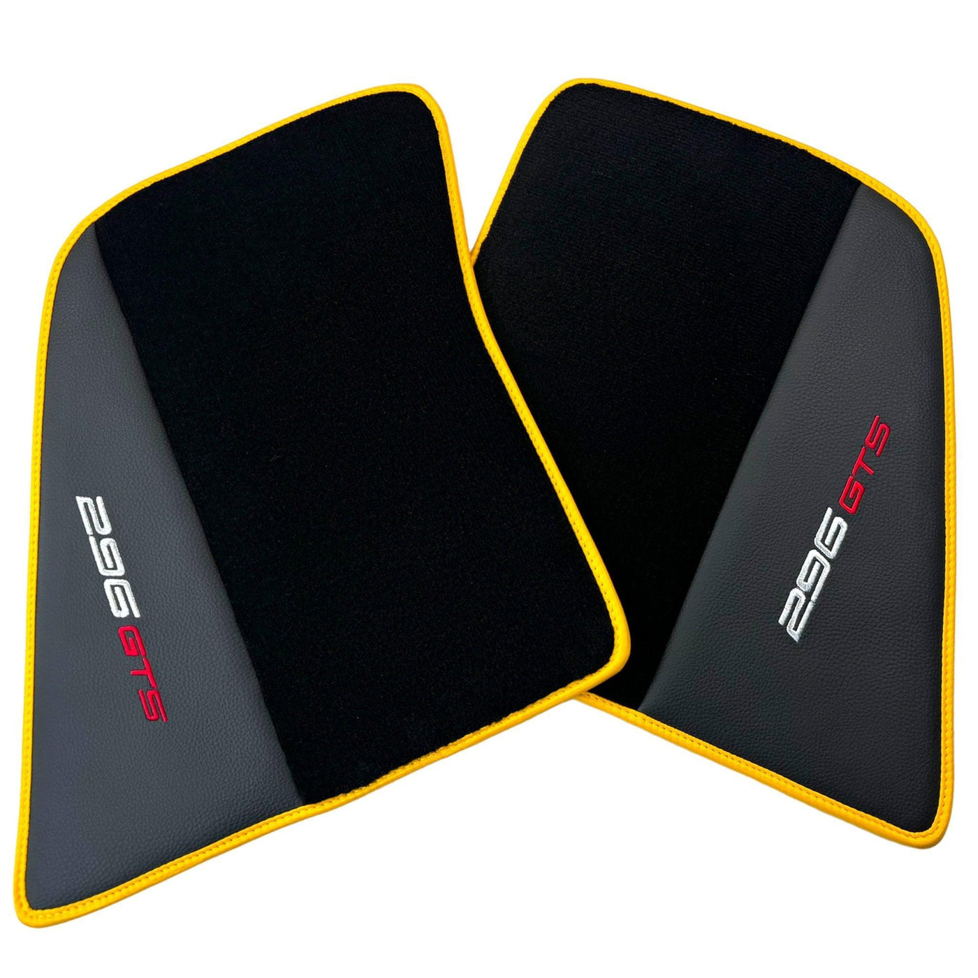 Black Floor Mats for Ferrari 296 GTS (2022-2024) with Leather and Yellow Trim - AutoWin