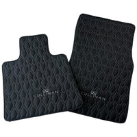 Black Leather Floor Mats for Rolls Royce Cullinan (2018-2023) with White Stitching - AutoWin