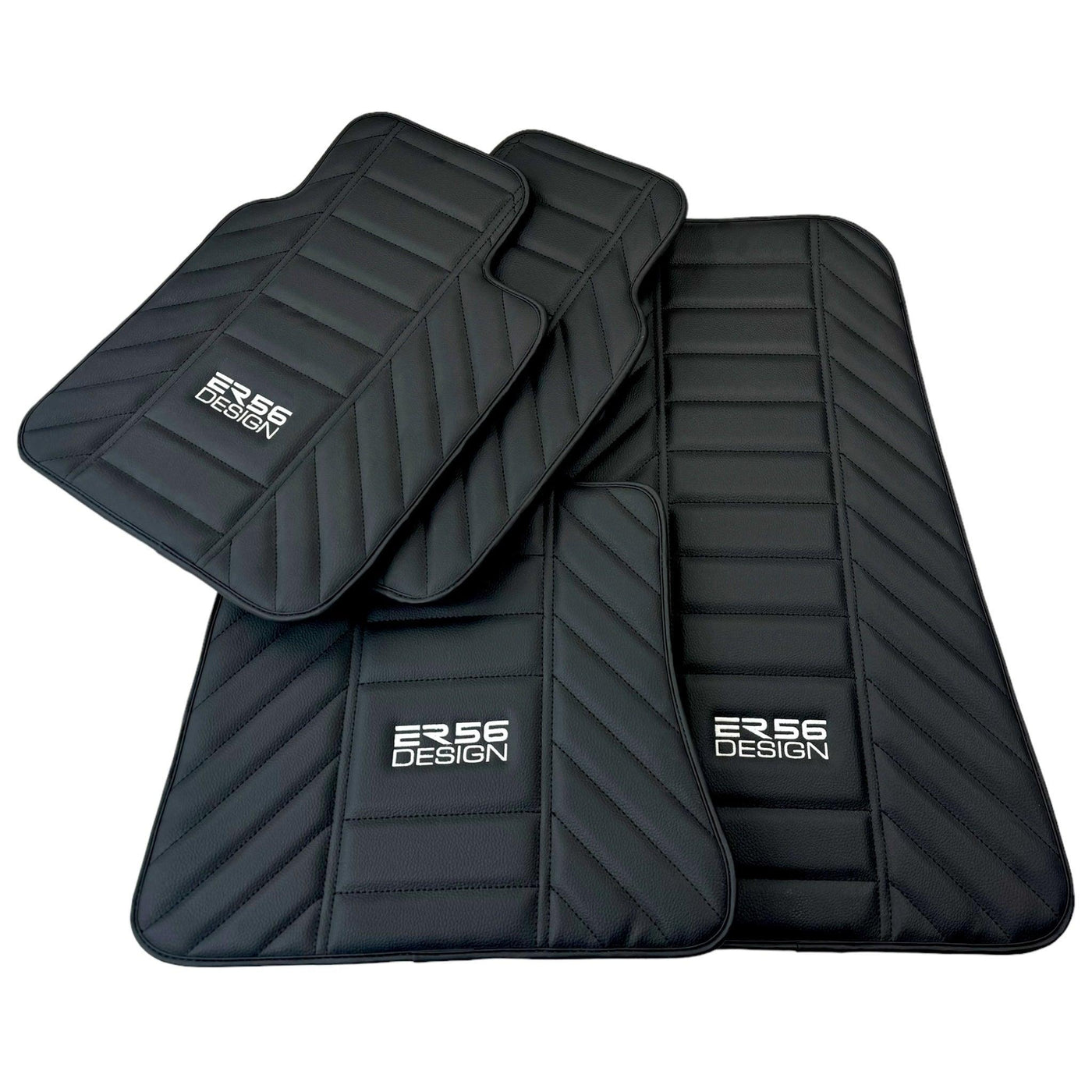 Black Leather Floor Mats for Rolls Royce Black Badge Wraith ER56 Design - AutoWin