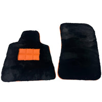 Black Sheepskin Floor Mats for Rolls-Royce Ghost Series II (2021-2024) I Orange Leather Trim - AutoWin