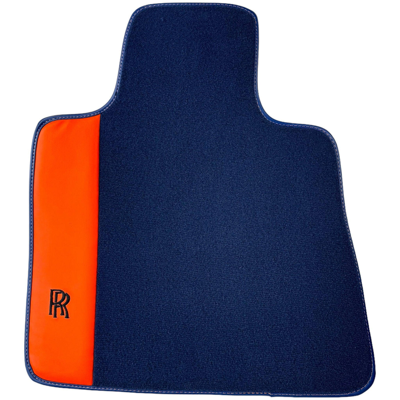 Dark Blue Floor Mats for Rolls Royce Cullinan with Orange Leather - AutoWin
