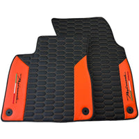 Black Floor Mats for Lamborghini Urus with Orange Leather - AutoWin