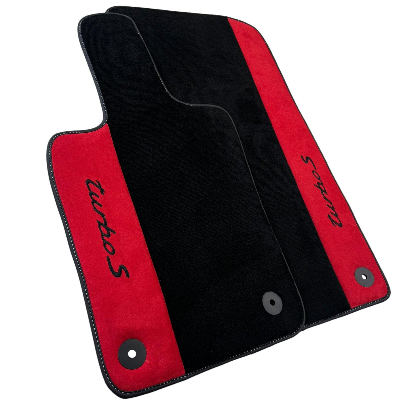 Black Floor Mats for Porsche 991 (2012-2019) with Red Alcantara Leather - AutoWin