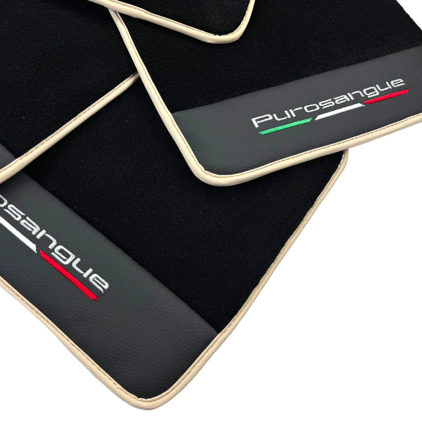 Black Floor Mats for Ferrari Purosangue with Leather and Beige Trim | Italian Edition - AutoWin