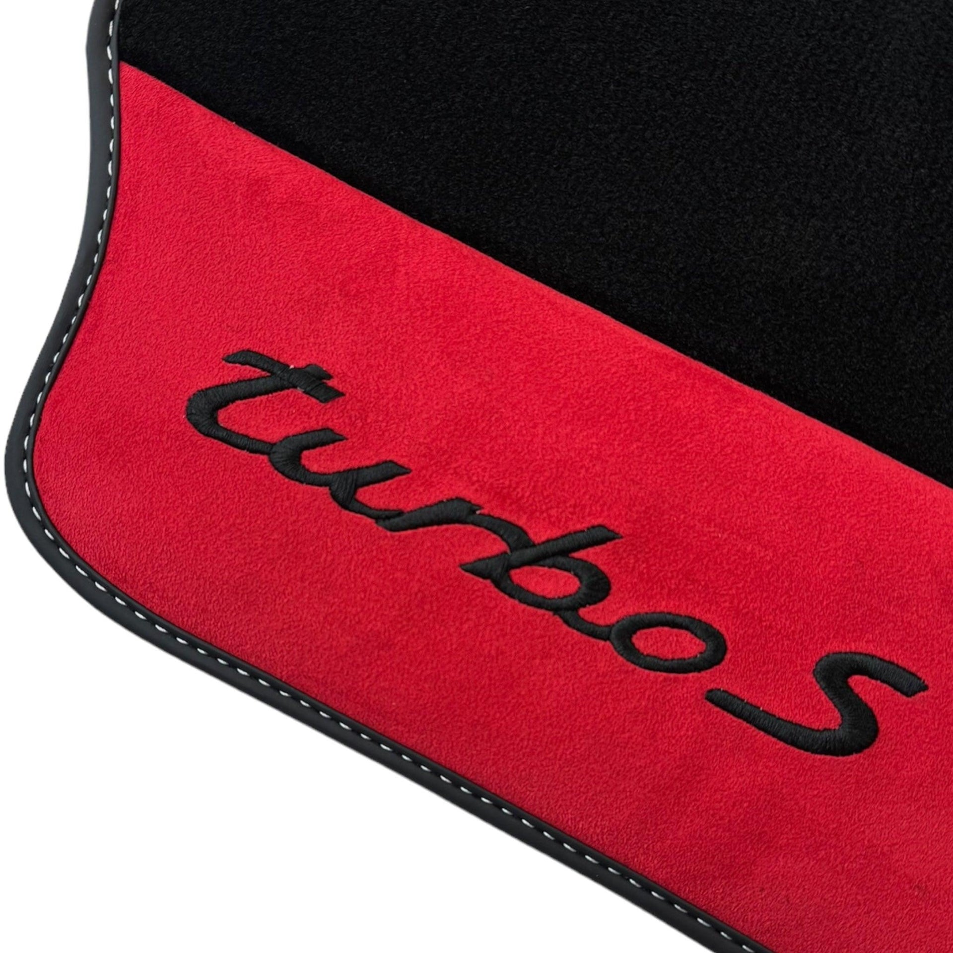 Black Floor Mats for Porsche 987 Boxster (2005-2012) with Red Alcantara Leather - AutoWin