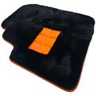 Black Sheepskin Floor Mats for Rolls-Royce Phantom Drophead Coupe (2007-2016) Orange Leather Trim - AutoWin