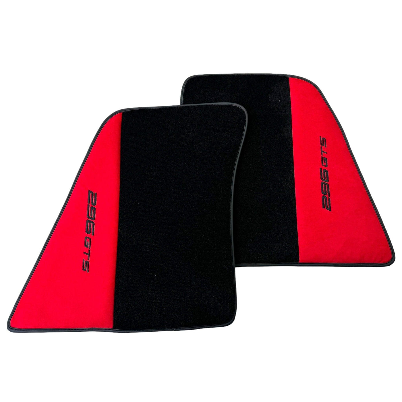 Black Floor Mats for Ferrari 296 GTS (2022-2024) with Red Alcantara Leather - AutoWin