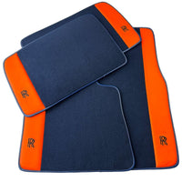 Dark Blue Floor Mats for Rolls Royce Cullinan with Orange Leather - AutoWin