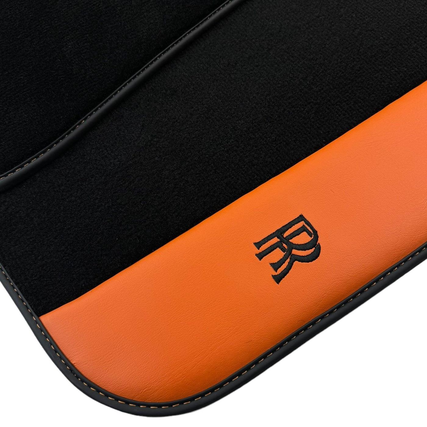 Black Floor Mats for Rolls Royce Cullinan with Orange Leather - AutoWin