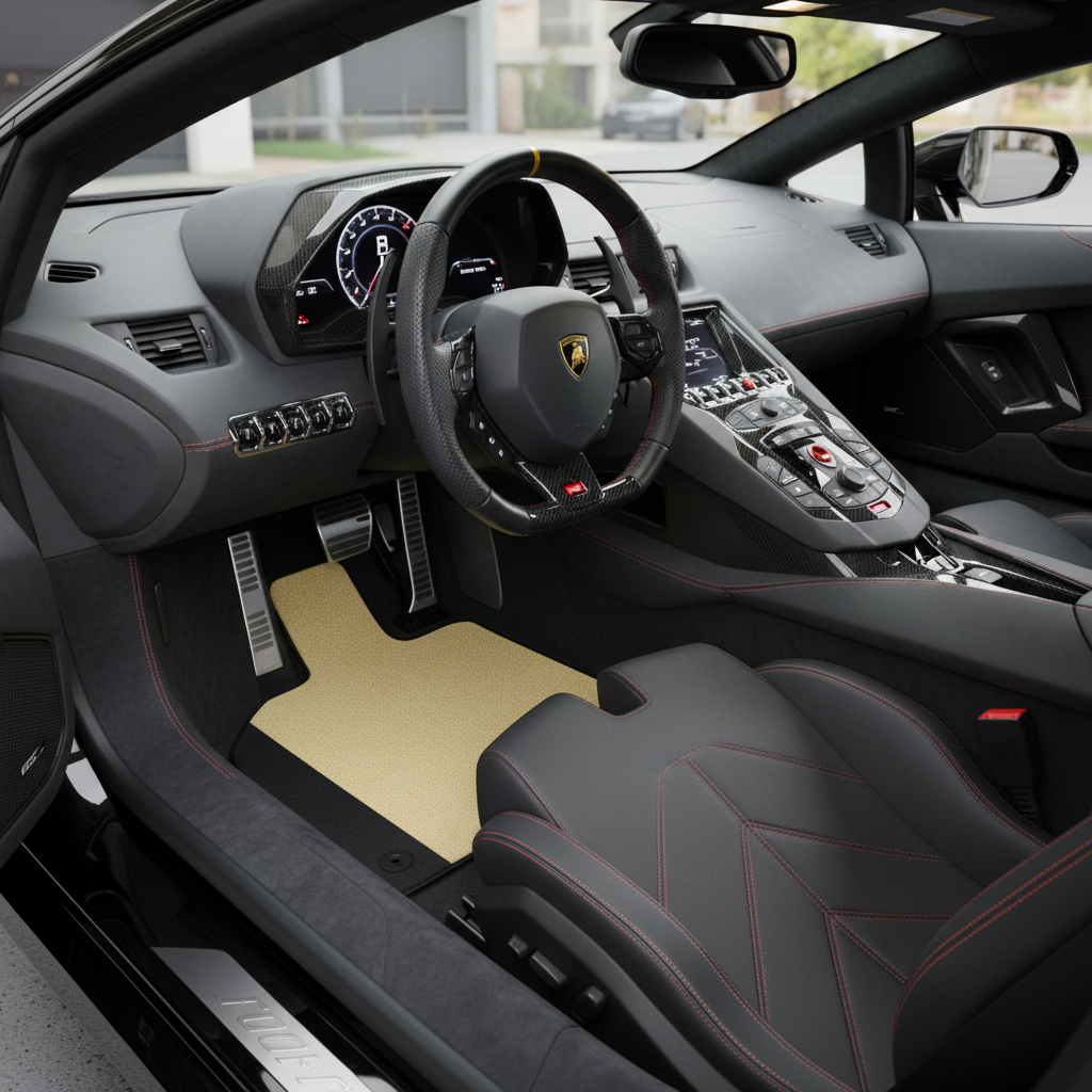 Customizable Leather Floor Mats with Viper Hex Pattern for Lamborghini Aventador (2012-2022) - AutoWin