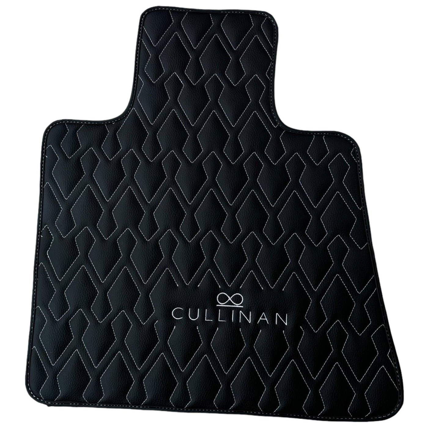 Black Leather Floor Mats for Rolls Royce Cullinan (2018-2023) with White Stitching - AutoWin