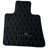 Black Leather Floor Mats for Rolls Royce Cullinan (2018-2023) with White Stitching - AutoWin