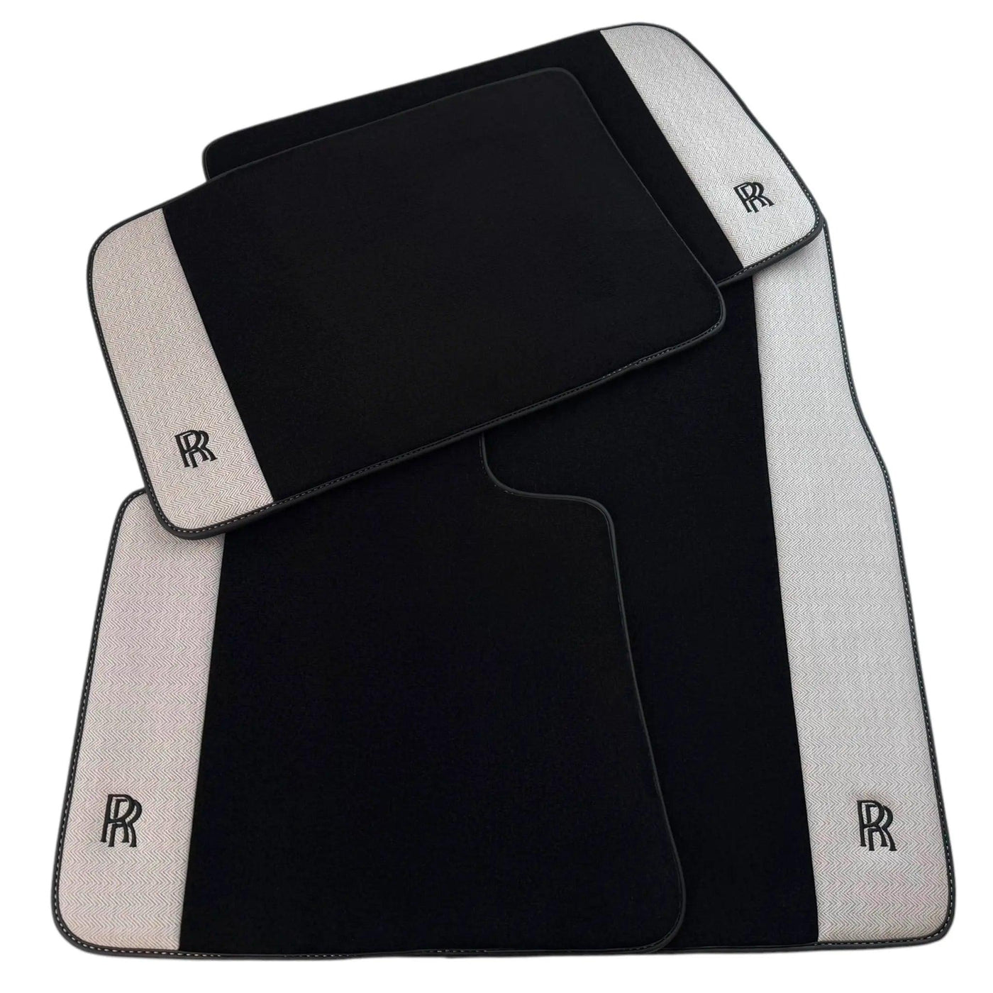 Black Floor Mats for Rolls Royce Dawn (2016-2023) with Gray Leather Borders