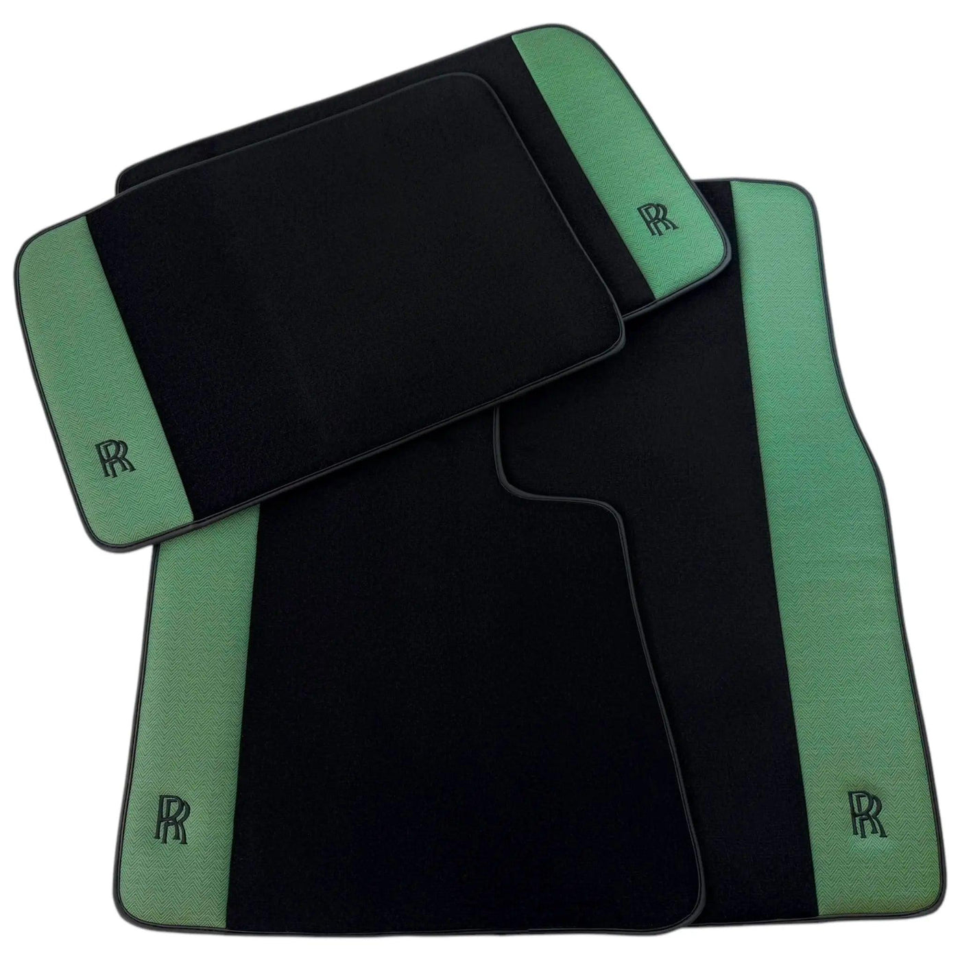 Black Floor Mats for Rolls Royce Phantom Drophead Coupe (2007-2016) with Green Leather