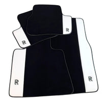 Black Floor Mats for Rolls Royce Spectre (2023-2024) with White Leather | RR Logo