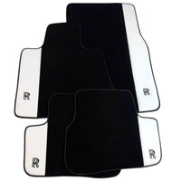 Black Floor Mats for Rolls Royce Spectre (2023-2024) with White Leather | RR Logo