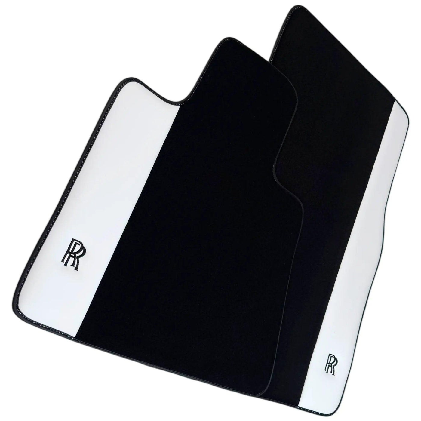 Black Floor Mats for Rolls Royce Spectre (2023-2024) with White Leather | RR Logo