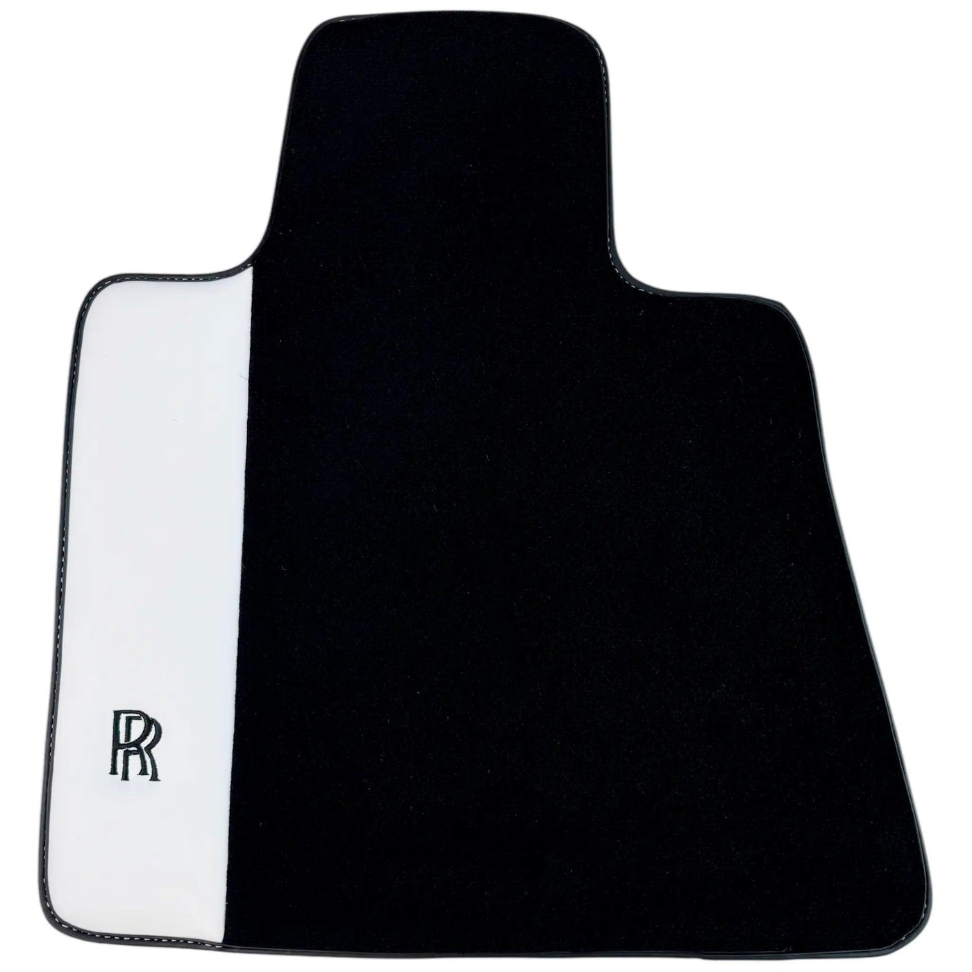 Black Floor Mats for Rolls Royce Spectre (2023-2024) with White Leather | RR Logo