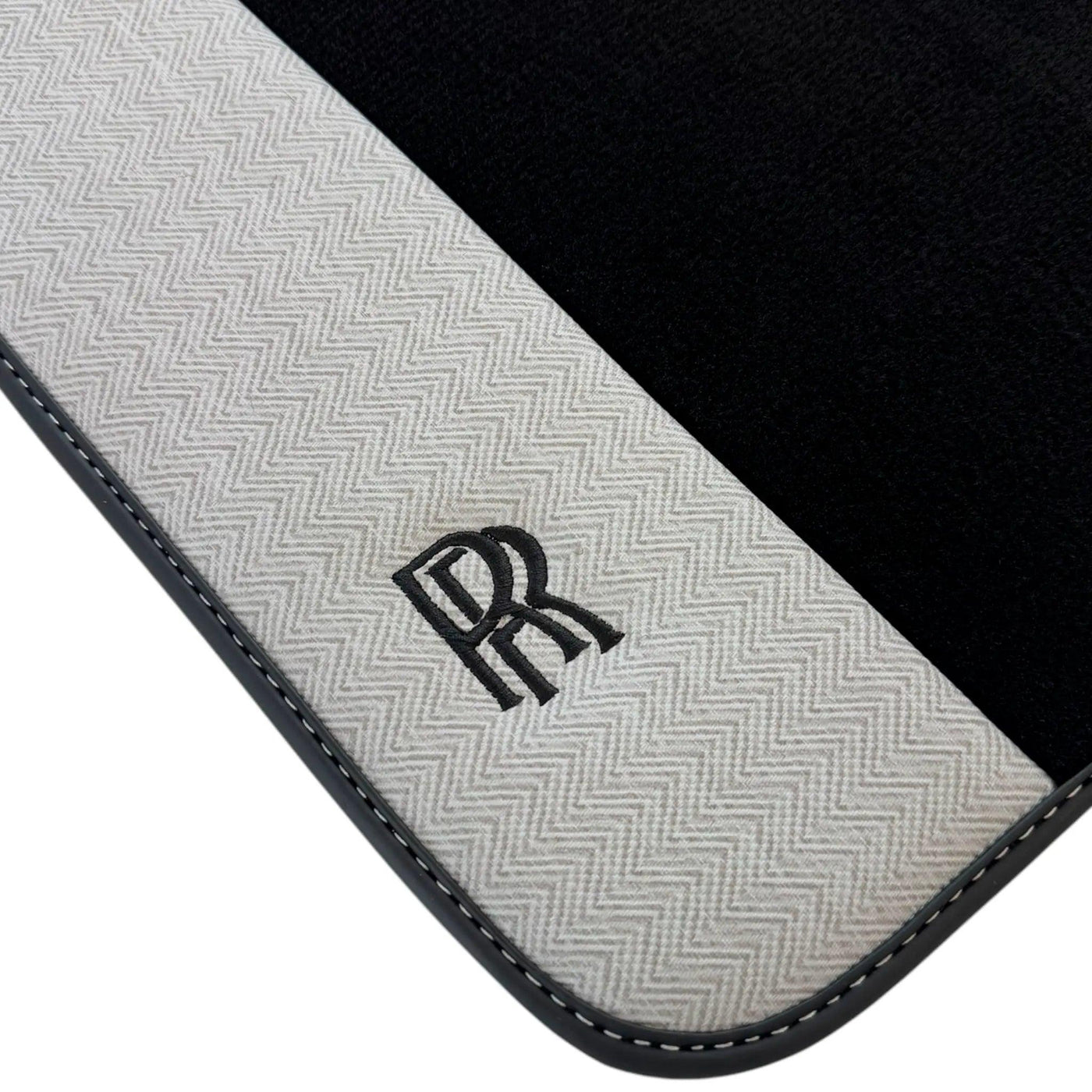 Black Floor Mats for Rolls Royce Wraith (2013–2023) with Gray Leather Borders
