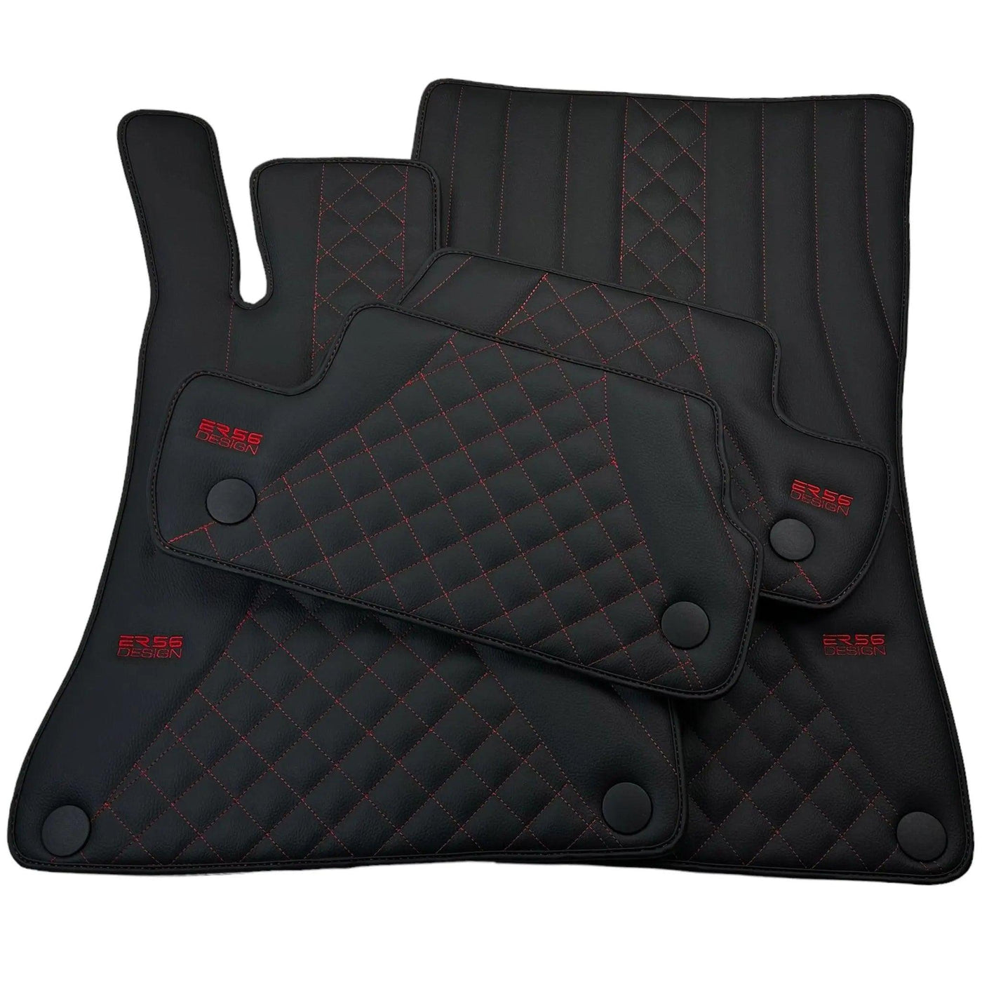 Black Leather Floor Mats For Mercedes Benz GLS-Class X166 (2016-2019) | ER56 Design - AutoWin