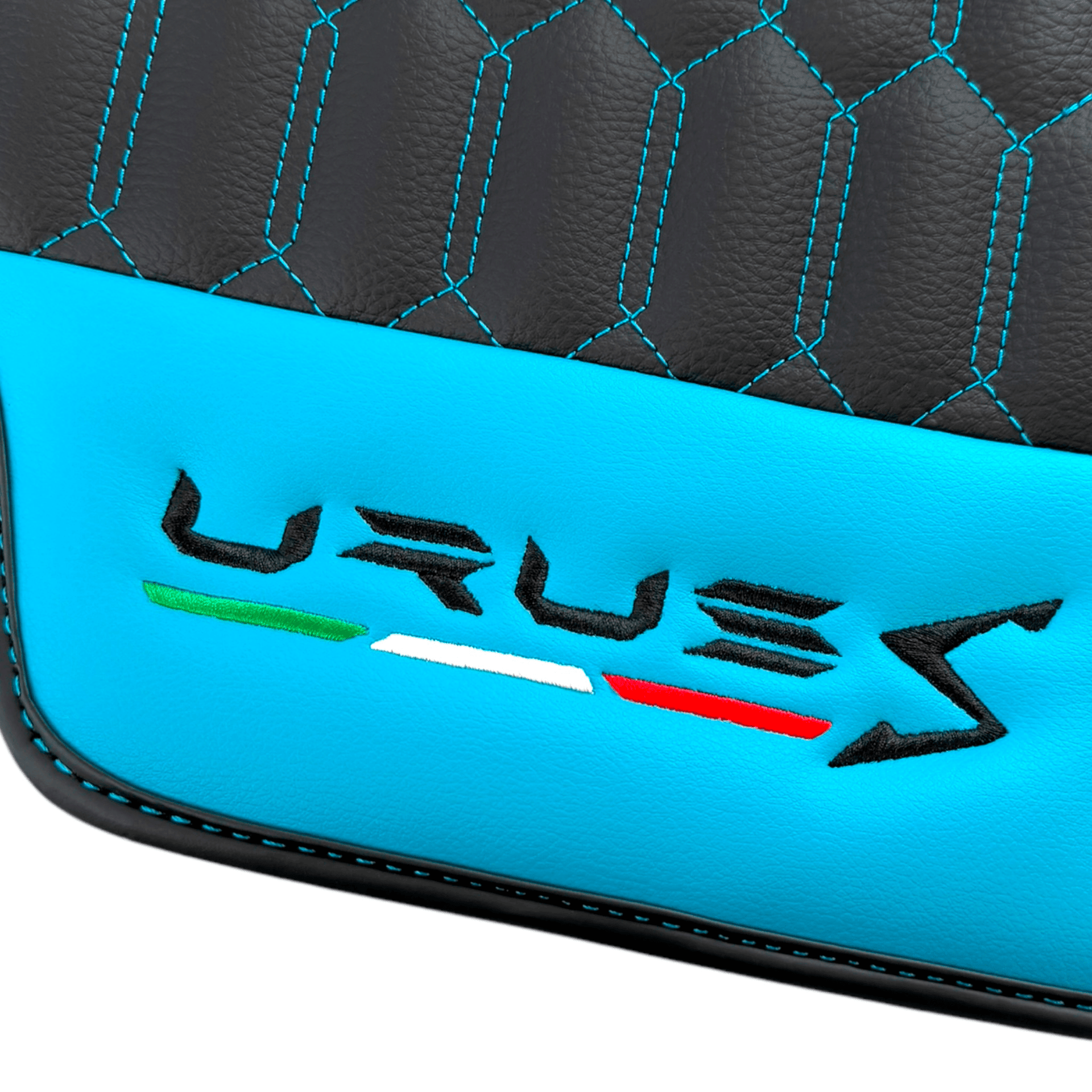 Black Leather Floor Mats for Lamborghini Urus S with Sky Blue Leather Accent