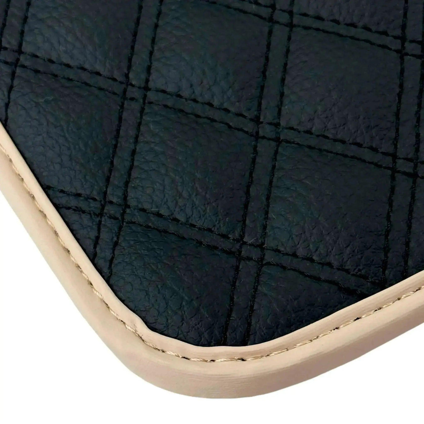 Black Stitched Leather Floor Mats for Maserati GranTurismo Sport (2012-2019) | Beige Trim - AutoWin