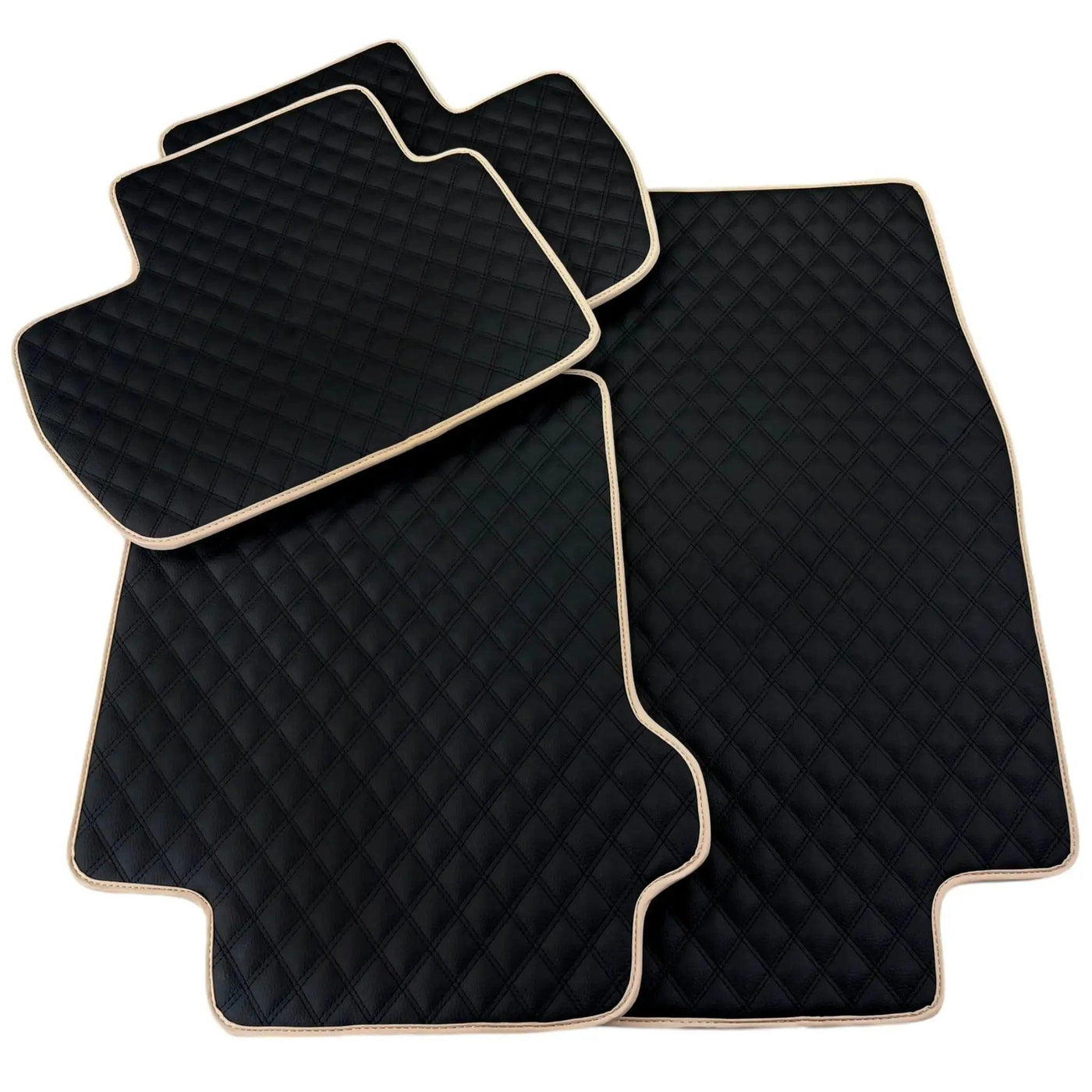Black Stitched Leather Floor Mats for Maserati GranTurismo Sportline (2009-2019) | Beige Trim - AutoWin