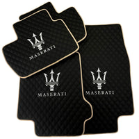 Black Stitched Leather Floor Mats with Logo for Maserati GranCabrio MC (2013-2019) | Beige Trim - AutoWin
