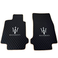 Black Stitched Leather Floor Mats with Logo for Maserati GranCabrio MC (2013-2019) | Beige Trim - AutoWin